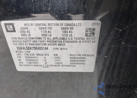 2013 GMC Terrain Sle-2 z USA, uszkodzony, nr VIN 2GKALSEK7D6423144